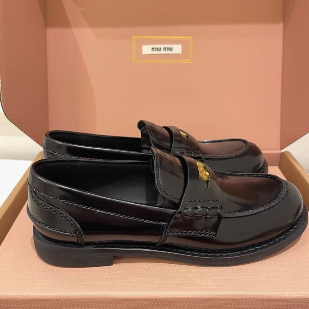 Miu Miu Black Loafers with Gold Accent - Picture 6 of 9